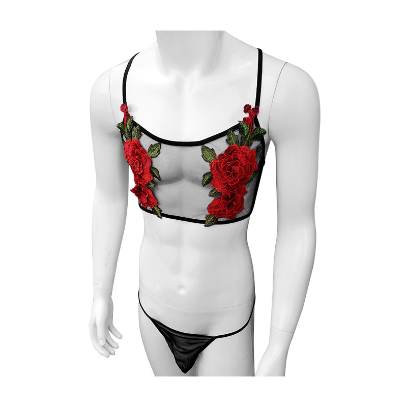Sexy bordado masculino ver atr - Sheer Mesh Bra avaliação e preço